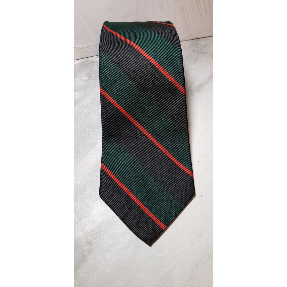 VTG Brooks Brothers Makers All Silk Stripe Tie Made in England Green Red England
